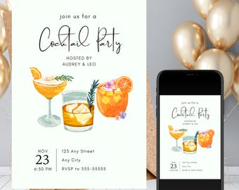 Cocktail Party Invitation, Cocktail Birthday Party, Adult Birthday Invite Canva Template, Instant Download, Digital Invite, Easy To Edit,