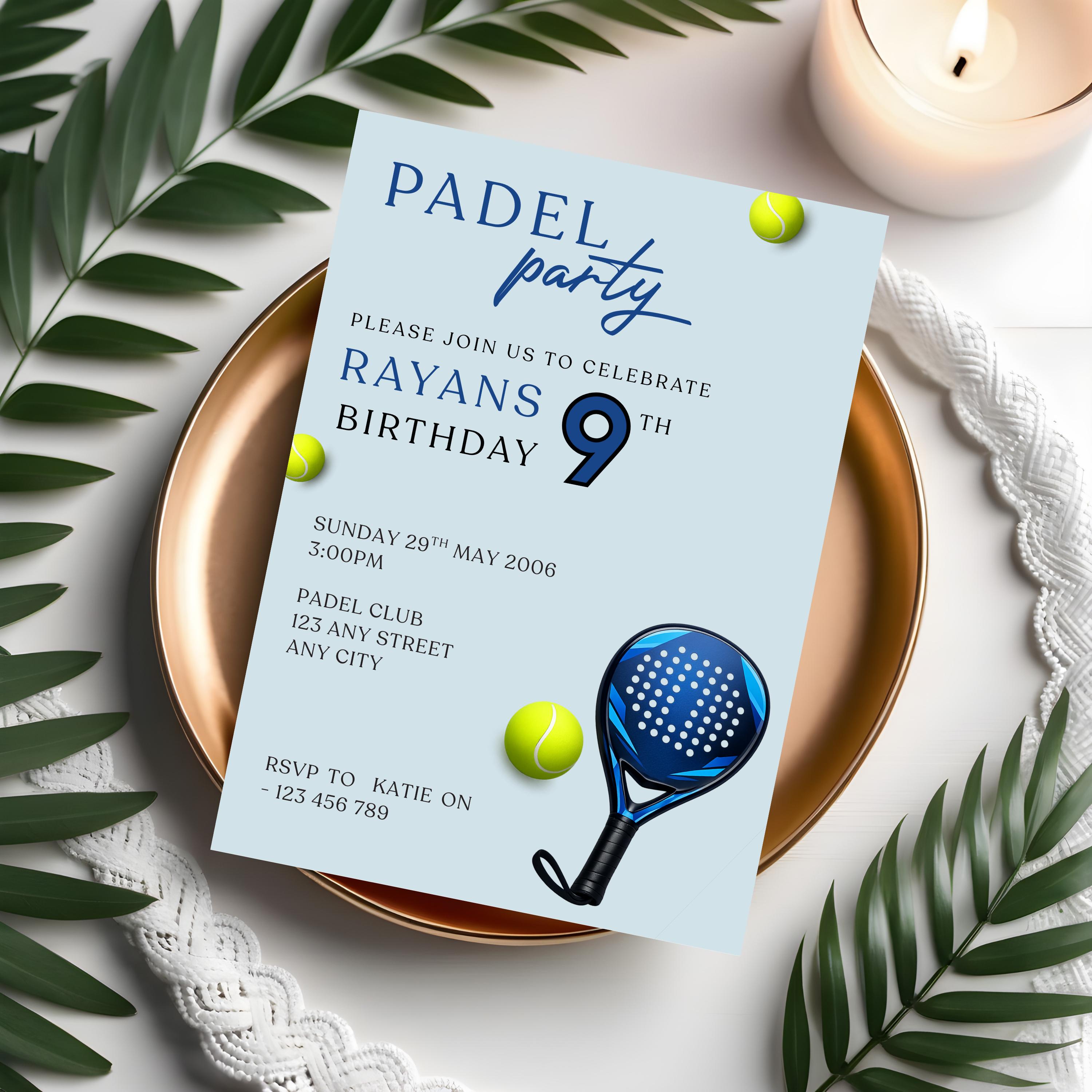 Padel Theme Birthday Party Invitation, Blue Boys Padel Invite, Editable ...