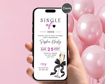 Bewerkbare uitnodiging voor echtscheidingsfeest, digitale telefoon, echtscheidingsuitnodiging, Canva-sjabloon, direct downloaden, gemakkelijk te bewerken, digitale E-uitnodiging, enkele AF