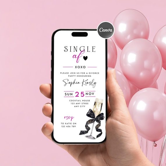 Editable Divorce Party Invitation, Digital Phone Divorce Invite, Canva Template, Instant Download, Easy To Edit, Digital E Invite, Single AF