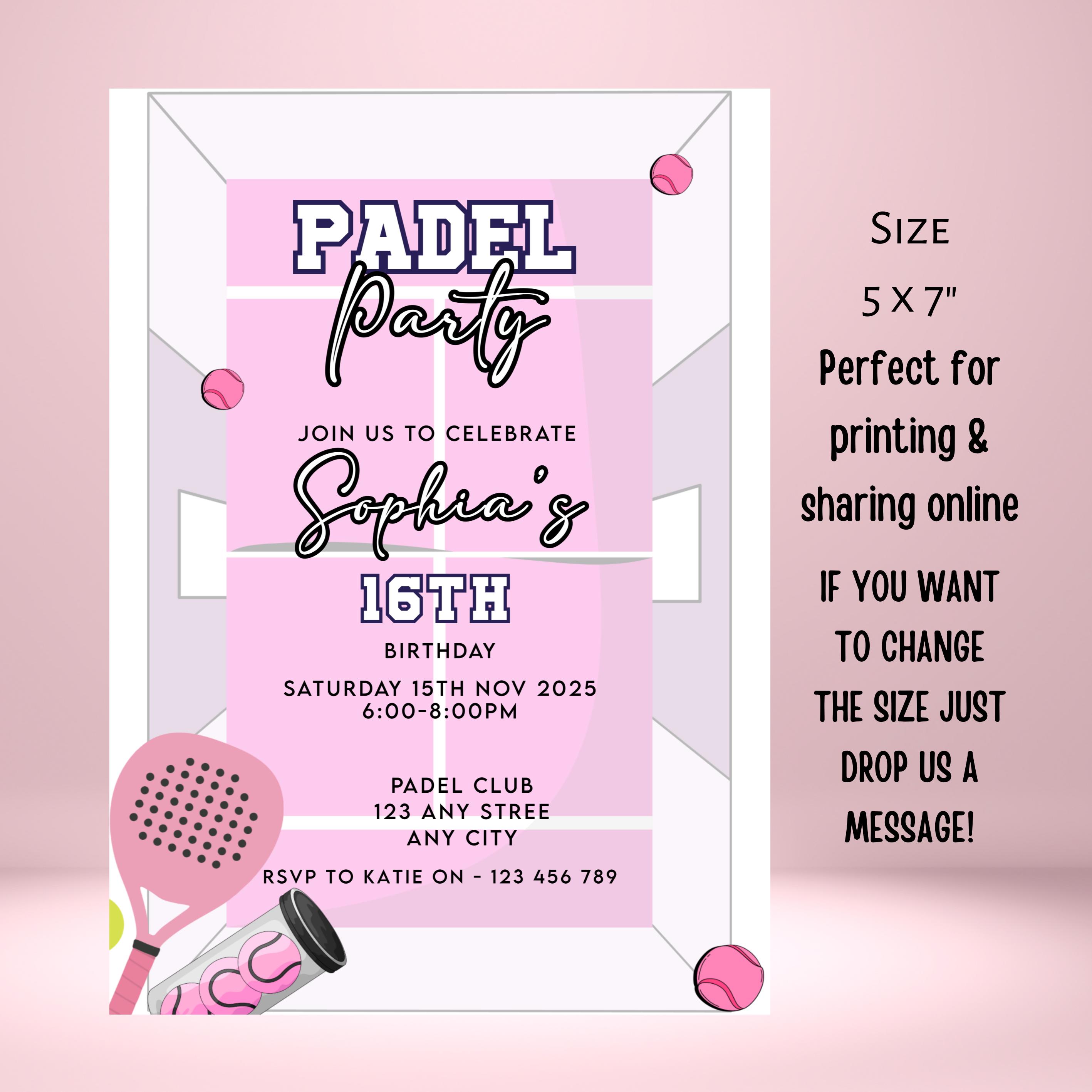 Pink Padel Party Invitation | Editable Canva Template | Instant ...