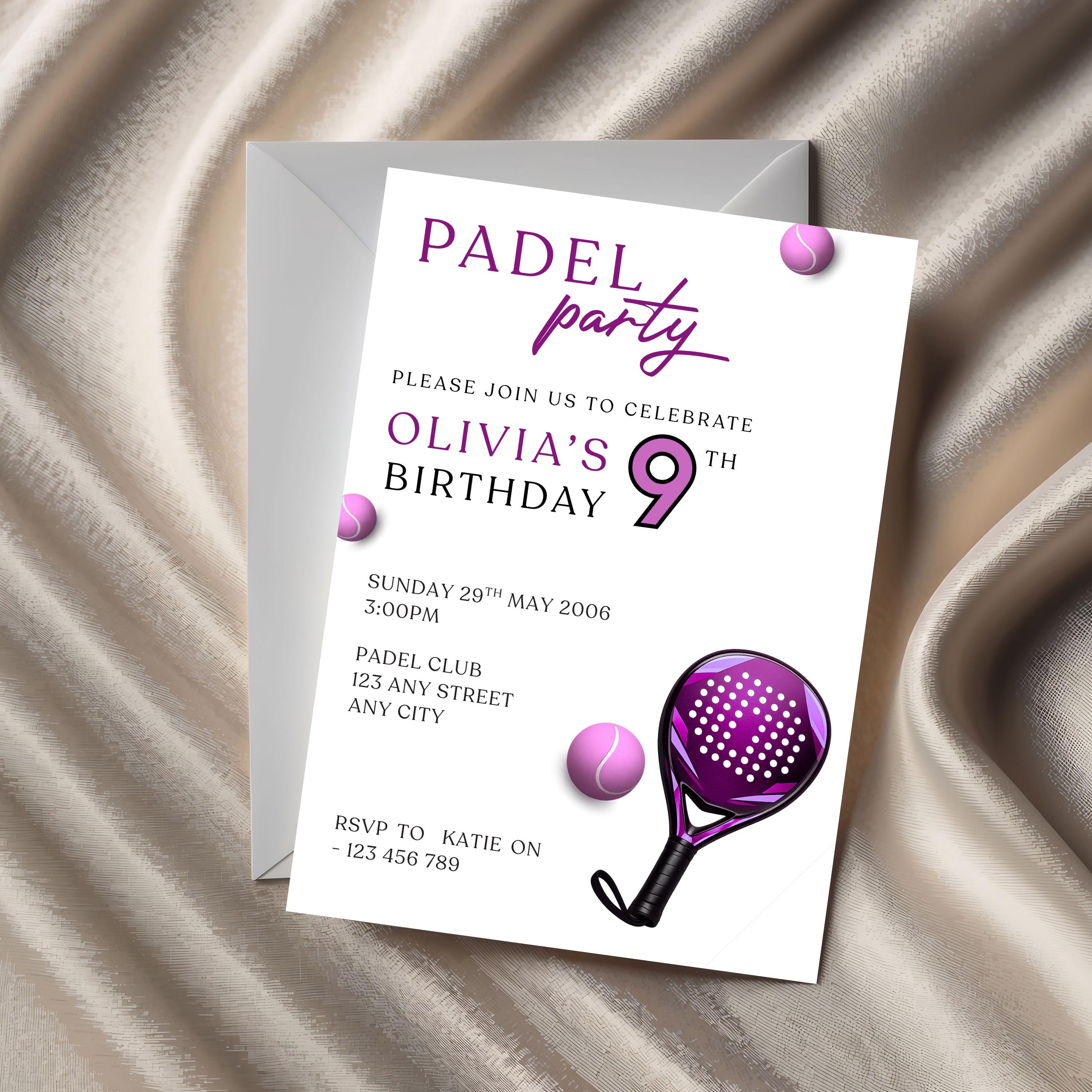 Padel Theme Birthday Party Invitation, Purple Girls Padel Invite ...