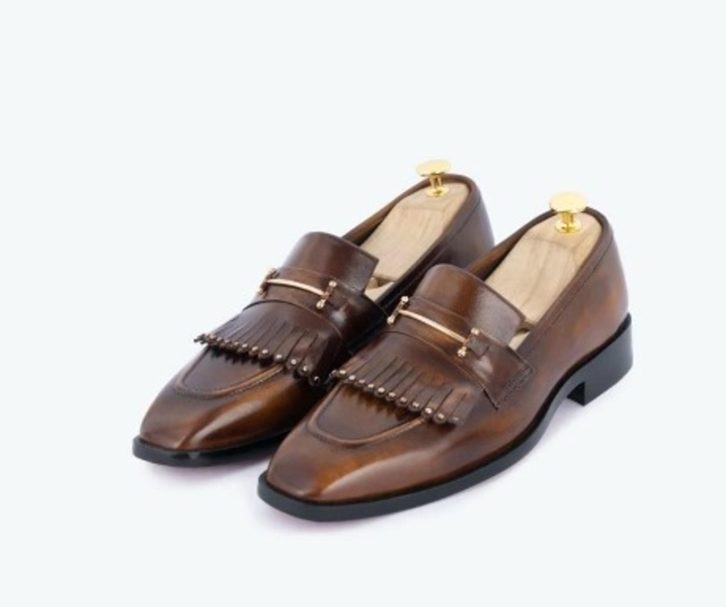 MARMOCS Men’s Brown All Leather Handmade Tassel Kiltie Loafers - Size 11.5 MED BROWN ITALIAN LEATHER COLLAPSIBLE KILTIE TASSEL LOAFER  main image 4