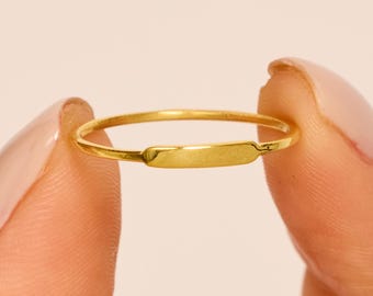 14K Solid Gold Tiny Signet Ring, Personalized Engraved Initial Ring, Custom Name Stacking Ring, Minimalist Dainty Gold Ring Gift for Her