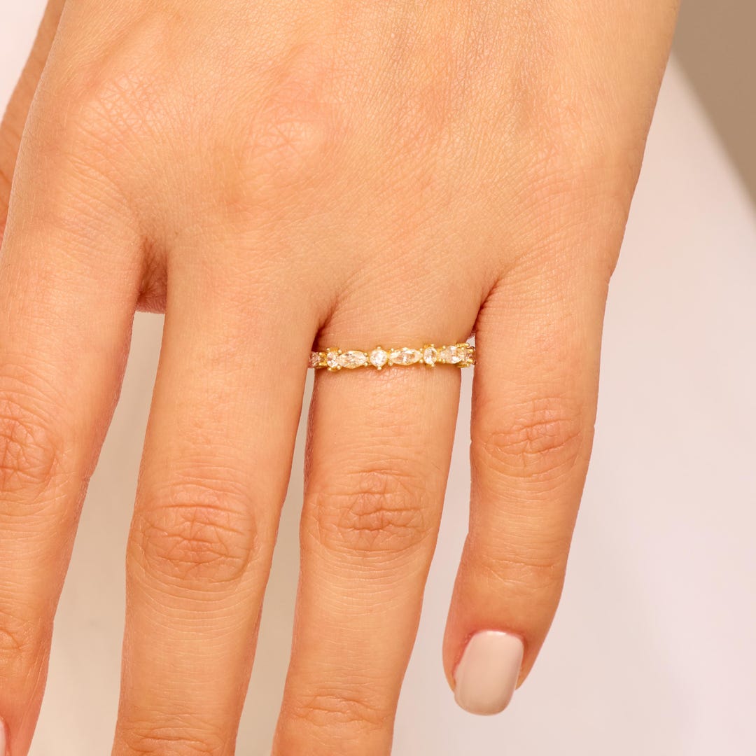 Marquise Moissanite Half Eternity Band in 14k Solid Gold — Vintage ...