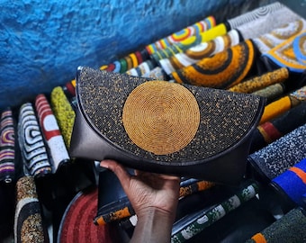 Handmade Leather Beaded Clutch, Maasai African Purse