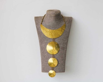 Handmade Hammered Brass Bib Necklace, African Statement Jewelry, Gift for Her