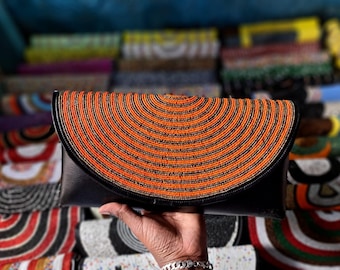 Handmade Leather Beaded Clutch, Maasai African Purse
