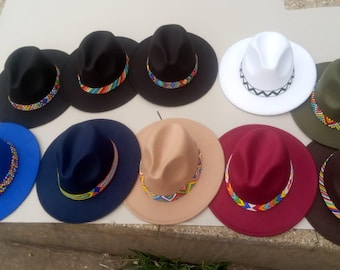 Handgefertigter Afrikanischer Perlen Fedora Hut – Boho Festival Sonnenhut