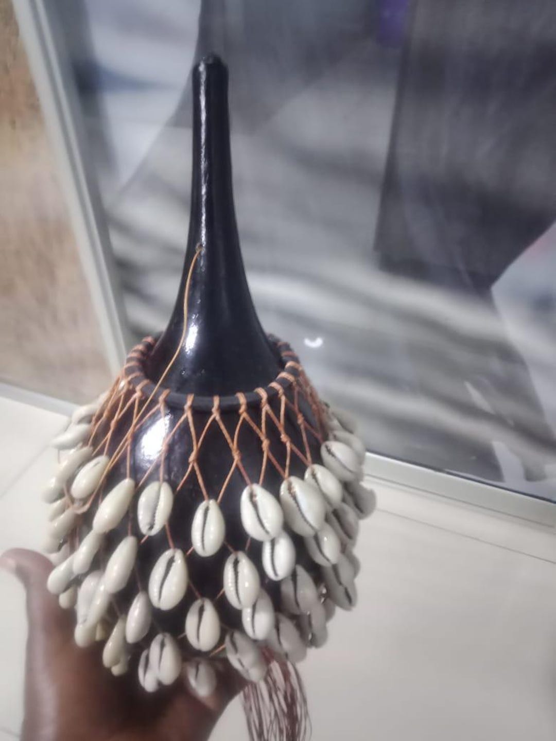Handmade African Shekere – Cowrie Shell Rattle, Gourd Shaker Percussion ...