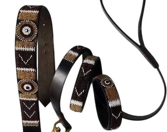 African Maasai Beaded Dog Collar and Leash Set | Handcrafted Leather Pet Gear