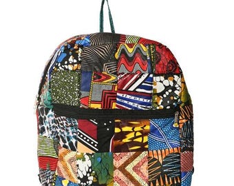 Colorful Patchwork Cotton Backpack Small Handmade Fabric Daypack Unique Everyday Bag
