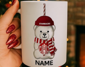 Custom Name Red Starbucks Bearista Mug Coffee Lover Cup Gift for Her Winter Teddy Bear Holiday Drink Personalized Funny Viral Trends