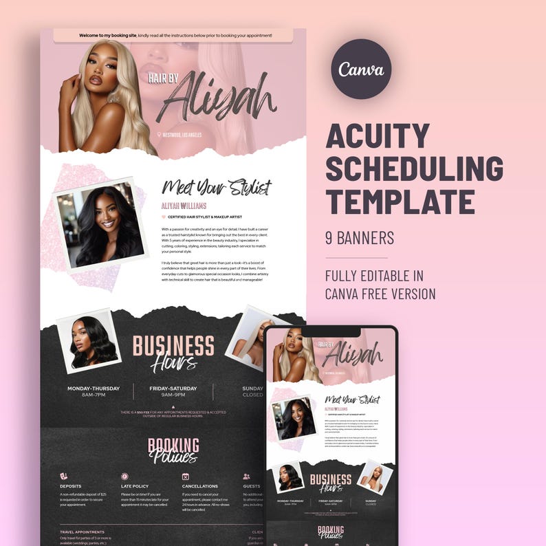 Hair Stylist Acuity Scheduling Template (customizable Canva Slides) - Etsy