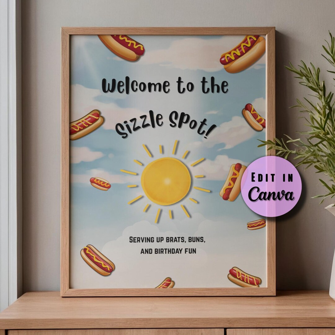 Cookout Birthday Sign Template | Hot Dog Puppy Party Decor | Editable ...
