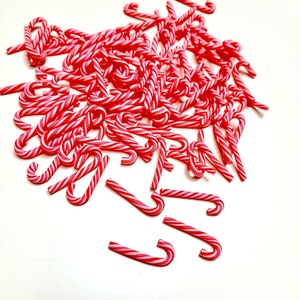 Miniature Polymer Clay Candy Canes - Perfect for Fairy Gardens, Christmas Crafts, Slime, Dollhouse Decorations, Scrapbooking, Hair Bows