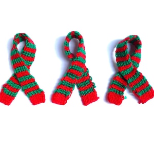 Mini knit scarf, Red and Green stripe - Perfect for Fairy Gardens, doll fashion, miniature decorations, Christmas winter crafts