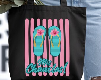 Mis Chanclas Canvas Tote Bag, Cute Spanglish Tote, Funny Latina Market Bag, Reusable Grocery Bag, Hispanic Gift, Beach Tote,Everyday Canvas