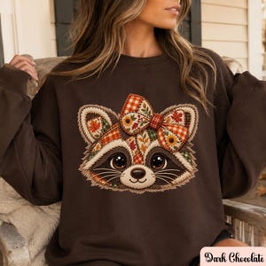 Retro Faux Patchwork Fall Raccoon Sweatshirt, Cute Raccoon Sweater, Vintage Autumn Crewneck, Cozy Woodland Shirt,Fall Gift for Raccoon Lover