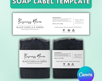 Minimalist Soap Label Template | Bearbeitbare Zigarrenbandverpackung für Artisan Seife | Benutzerdefiniertes Schwarz-Weiß-Verpackungsdesign für den Frühling