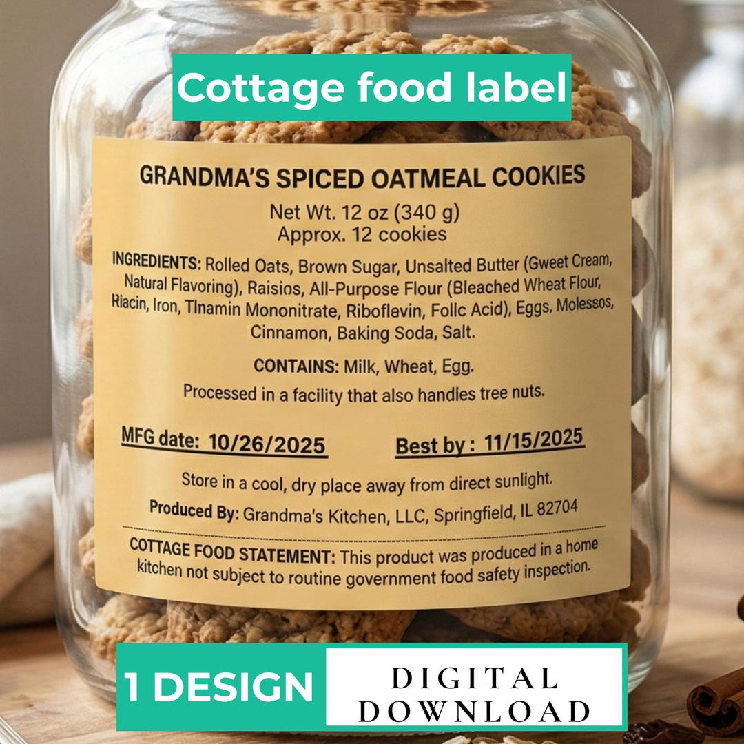 Cottage Food Label for Cookies | Printable 4x3 Product Law Label ...