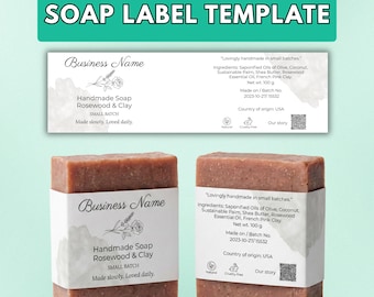 Seifenlabel für kleines Unternehmen | DIY Belly Band Seife Label | Hochzeit Geschenk Seifenetikett | Handgemachte Seifenverpackung | Bearbeitbarer digitaler Download