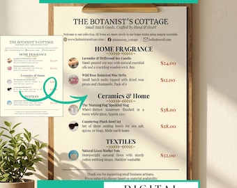 Preisliste Vorlage für kleine Unternehmen | Printable & Canva Bearbeitbar | Cottage Food, Bäckerei, Bauernmarkt Preisliste