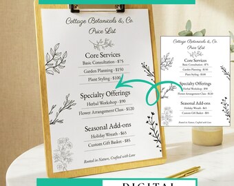 Druckbare Preisliste Vorlage für kleine Unternehmen | Cottage Industrie Digitaler Download | Home Business Preisübersicht | einfache Preisliste
