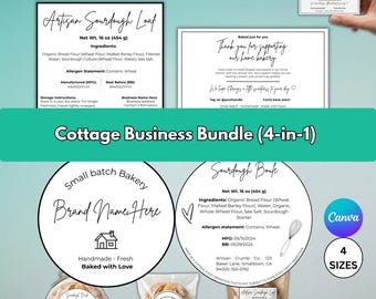 Cottage Food Label Template Bundle für Sauerteig und Kekse, bearbeitbares Canva Home Bakery Branding Kit, druckbare Produktaufkleber