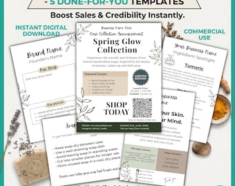 Handgemachtes Seifenverpackungskit, Seifen-Branding-Vorlagenpaket, bearbeitbares Seifenlabel Canva, Sommerfrühlings-Branding, hausgemacht, digitaler Download