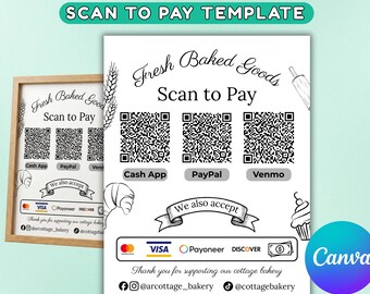 Scan to Pay Sign for vendors zelle scan to pay | QR Code Payment Sign | Editable Canva Bakery Sign | Small Cottage Bakery Digital Download