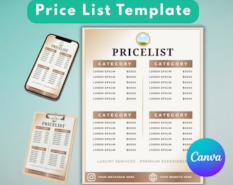 Preisliste für Salon Vorlage DIY Pricing Sheet für Beauty Businesses Digitaler Download, Preisliste Canva Vorlage, einfach zu drucken, 8.5x11