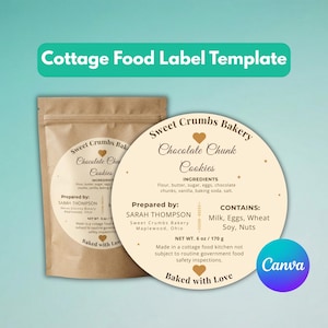 Cottage Food Label template for bakery |  Cookies Label Template spring | Digital sticker for branding | use for cookies packet or package