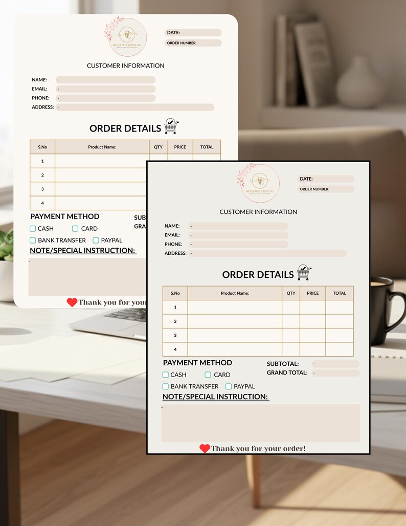 Editable Custom Order Form Template for Small Business Cottage Business ...