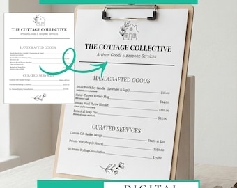 Cottagecore Preisliste Vorlage | Small Business Menu Schild | Farmers Market Preisliste | Bearbeitbarer druckbarer digitaler Download