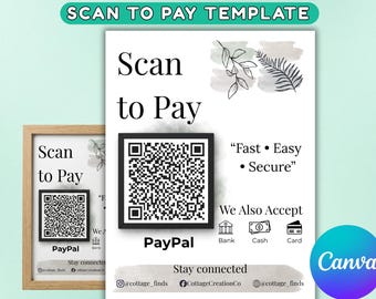 Scan to Pay Schild für Bäckerei | Bearbeitbares QR-Code-Zahlungszeichen | Cottage Lebensmittel Bäckerei Printable | Canva Digitaler Download