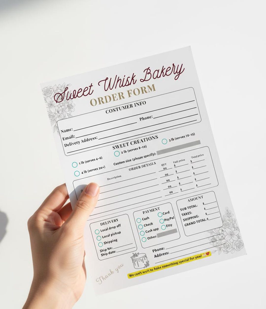 Cake Order Form Template | Bakery Business, Editable in Canva (digital ...