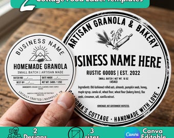 Cottage Food Label Template Canva, Bakery Label Editable, Small Business Sticker, Wedding Favor Tag, Ingredient Label 2x2 3x3 4x4, digital