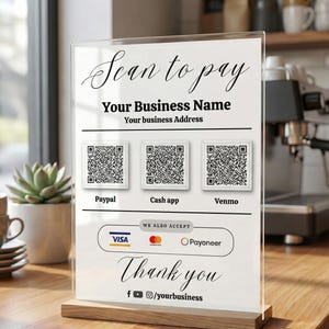 Plantilla de pago mediante escaneo, letrero de pago con código QR, plantilla editable de Canva, letrero de pago digital imprimible, letrero QR, descarga instantánea, pago con QR