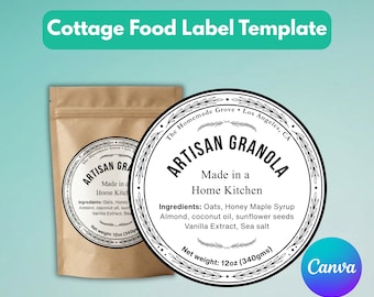Cottage Lebensmittel Etikett Vorlage | Süße DIY Bäckerei Aufkleber | Bearbeitbare Zutat für Kekse und Backgeschäft digitaler Download