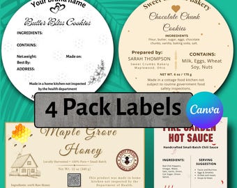 Bearbeitbares Cottage Food Labels Bundle von Canva Vorlagen für Cottage Law Labels mit kostenlosen Visitenkarten Dankeskarten PNG