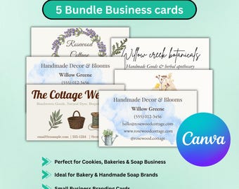 Bäckerei Visitenkarten SET | Cookie Shop Visitenkarte Vorlage | Bearbeitbare Canva Karte | Druckbares Small Business Branding Kit Seife Geschäft