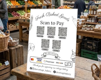 Scan to Pay template | cottage bakery scan to pay sign | digital download | editable in canva | 5 sign to pay