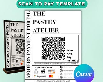 Scan to Pay Sign-Karte für kleine Unternehmen | Bearbeitbares QR-Code-Zahlungszeichen | Farmers Markt & Cottage Geschäft Digitaler Download