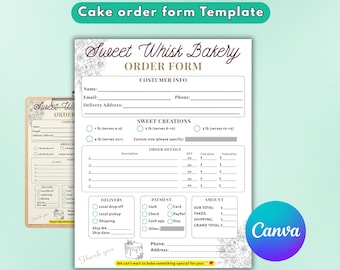Bearbeitbares Kuchenbestellformular-Vorlage Canva, Bäckerei-Bestellblatt zum Ausdrucken, benutzerdefinierter Kuchenbestell-Tracker, digitaler Download für kleine Unternehmen