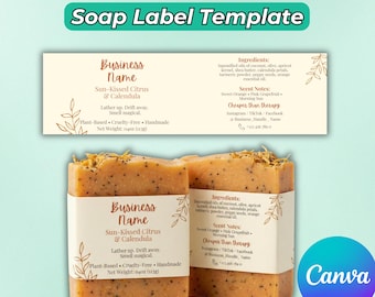 Bearbeitbare Seifenetikettenvorlage, 3 Größen enthalten, minimalistisches Seifenbauchband, benutzerdefinierte Zigarrenbandverpackung, Boho handgefertigte Verpackung für Canva