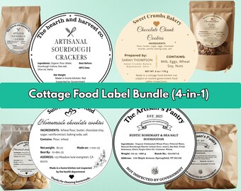 Bearbeitbares Cottage Food Label Template Artisian, Etikett für Backzutaten, Verpackung für Hausbäckerei, rustikales Lebensmitteletikett, Small Business Printable
