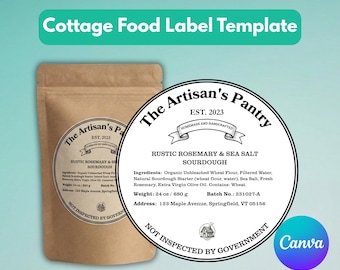 Cottage Food Label, runder Aufkleber der DIY-Bäckerei, Zutaten Vorlage, Law Sticker, canva