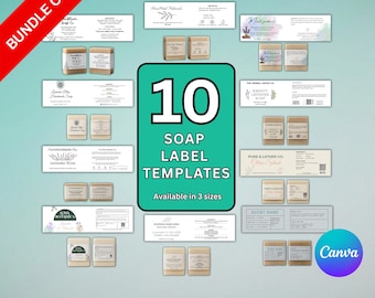 Bearbeitbares Seifenetiketten-Bundle | 10 Seifen-Wrap-Designs | DIY Hautpflege Verpackung | Bauchband Seife Label | Canva Vorlage | Druckbare Seife Etiketten