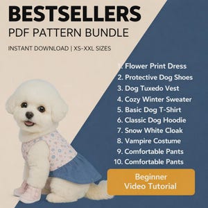 Hunde Kleidung Schnittmuster Bundle, 10 Bestseller PDF Haustier Outfits (XS-XXL)
